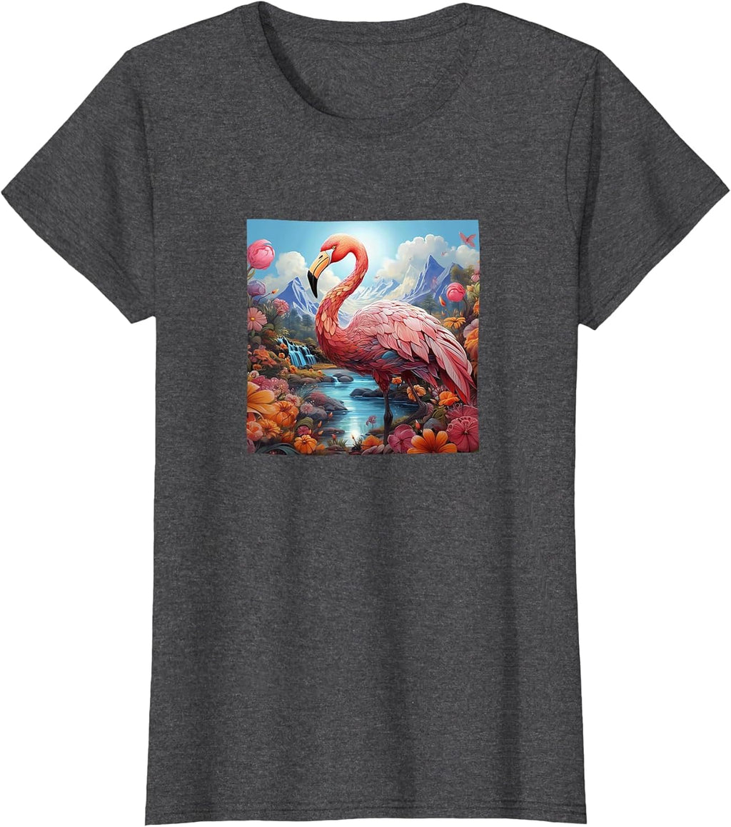 Flamingo Colorful River Mountains Flowers Merch