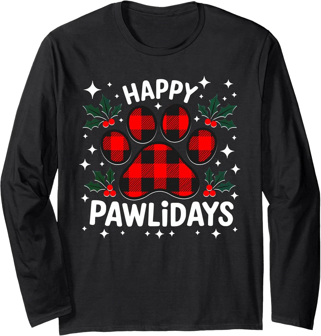 Happy Pawlidays Buffalo Plaid Paw Merch Apparel