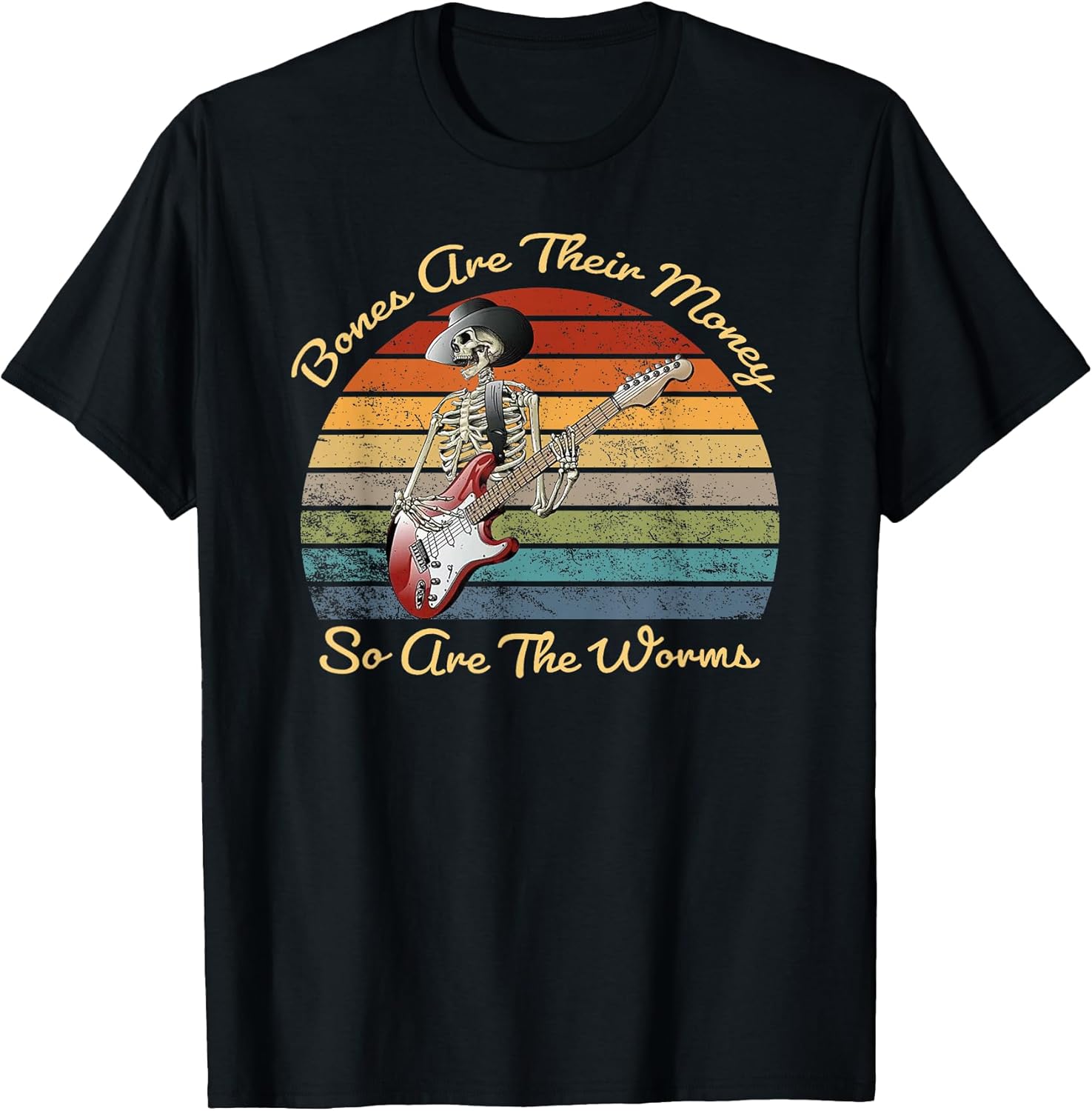 Retro Vintage Funny Skeleton Playing Guitar