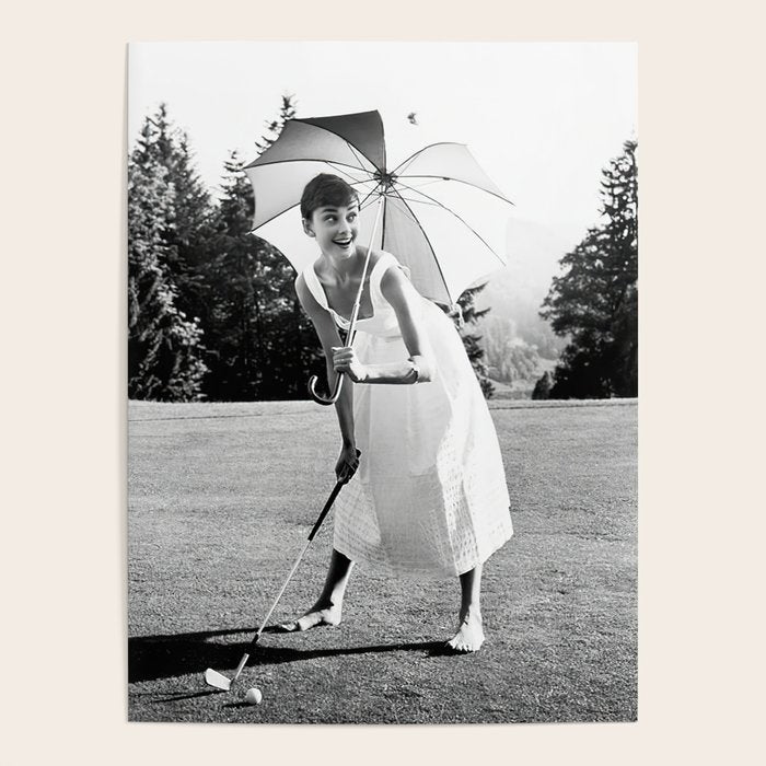 Audrey Hepburn Playing Golf, Black and White Vintage Art Poster Gallery Image 4