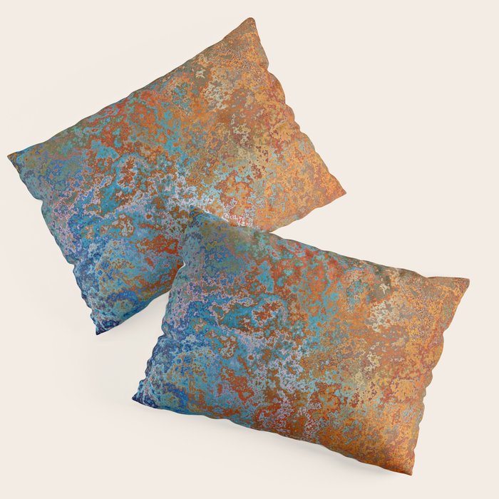 Vintage Rust, Copper and Blue Pillow Sham Gallery Image 3