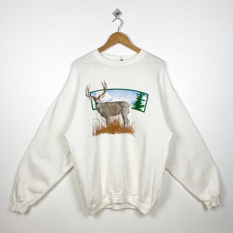 90s Art White-Tailed Deer Crewneck Sweatshirt T-Shirts, Hoodie | TeeBloomCo.com
