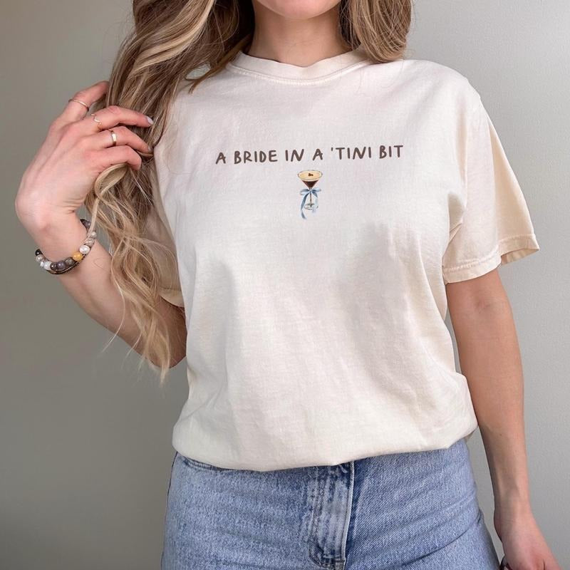 A Bride in a Tini Bit Bride T-shirt, Coquette Espresso Martini Themed Future Tshirt, Tini Bit Engaged, Bridal Shower Gift...