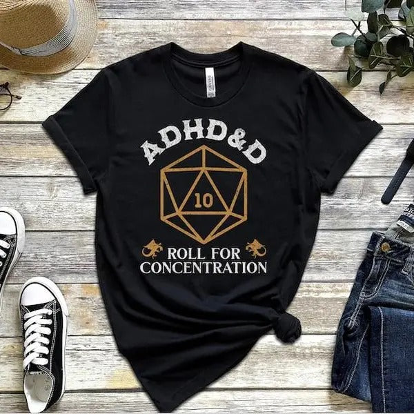 ADHD&D Roll for Concentration Shirt, Dungeons and Dragons Dnd T-shirt, DnD Vintage Tee, ADHD Unisex Tee DnD Shirt, RPG...