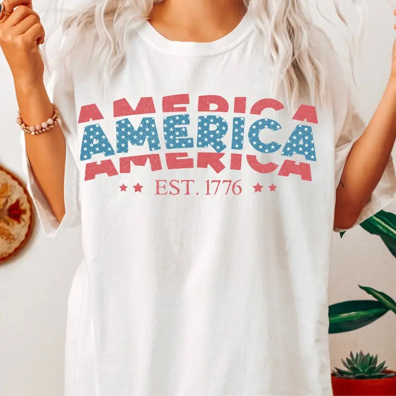 AMERICA EST. 1776 #1 SHIRT, 4TH OF JULY SHIRT, JULY 4TH SHIRT UNISEX COTTON SHIRT, OVERSIZED HOLIDAY SUMMER SHIRT Comfort...