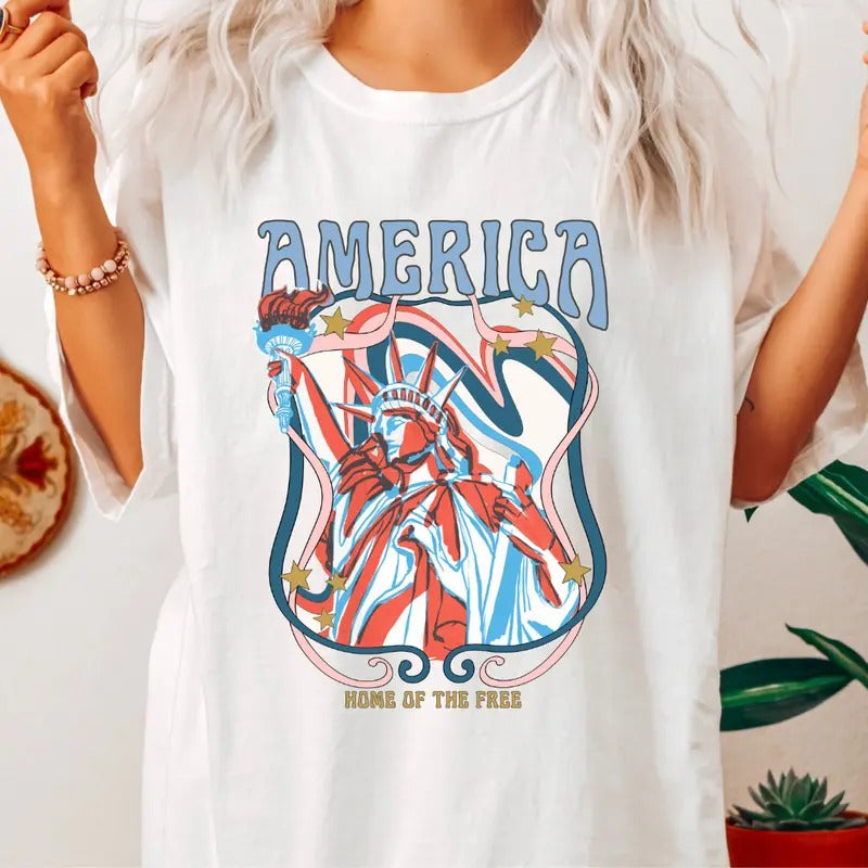 AMERICA LIBERTY SHIRT, TYE DYE LIBERTY, 4TH OF JULY MEN SHIRT, UNISEX COTTON SHIRT, OVERSIZED HOLIDAY SUMMER SHIRT Fabric...