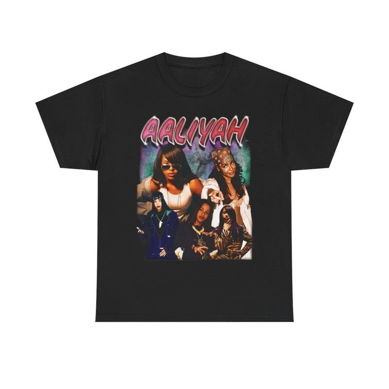 Aaliyah 90s T-Shirt Rap Tee RNB Concert Merch Rare Hip Hop Graphic 70s Print Cotton Casual Menswear Top Classic Smooth...