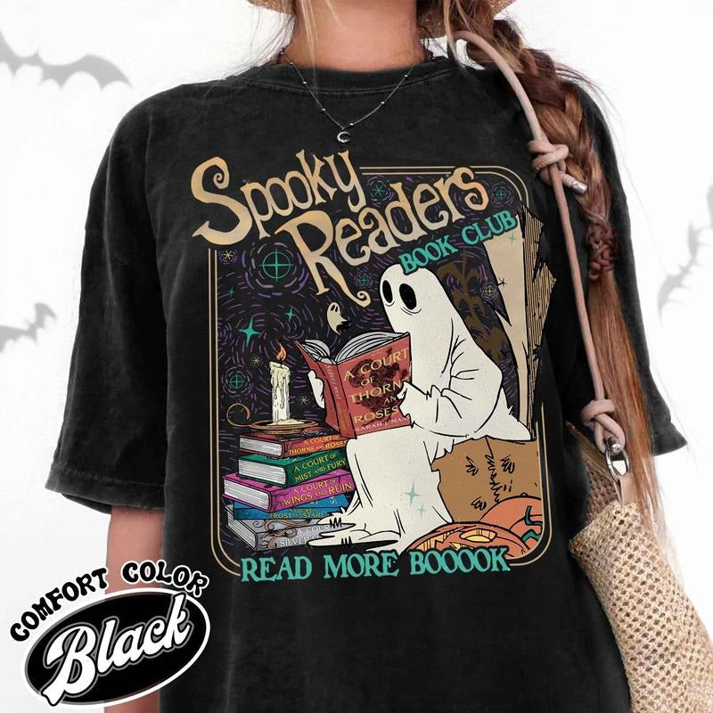 Acotar Ghost Shirt, Bookish Halloween Tee, Spooky Book Lover Shirt, Spooky Season Ghost Skeleton Shirt, Throne Of Glass,...