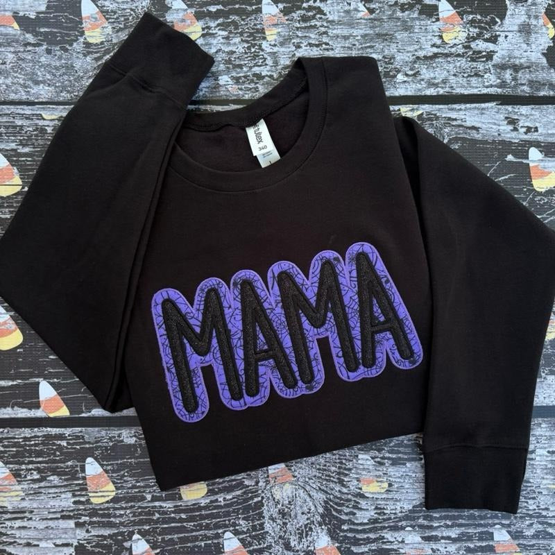 Aesthetic Mama Purple Spooky Season Embroidered Crewneck Sweatshirt T-Shirts, Hoodie | TeeBloomCo.com