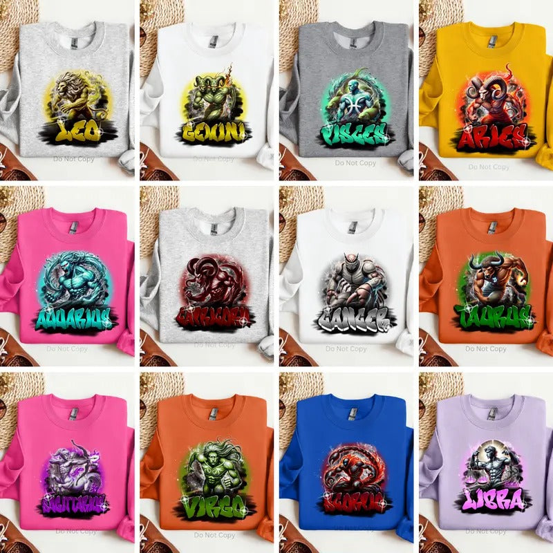 Airbrush Zodiac DTF Transfer Set - This is NOT a TShirt Hoodie, Sweatshirt | TeeBloomCo.com