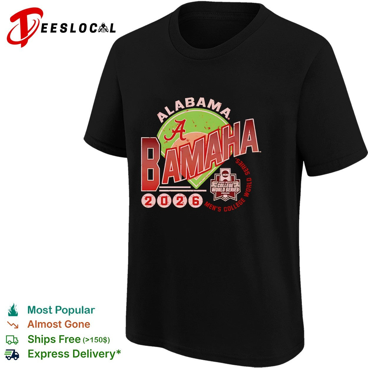 Alabama Crimson Tide 2026 Men’s College World Series Omaha baseball shirt