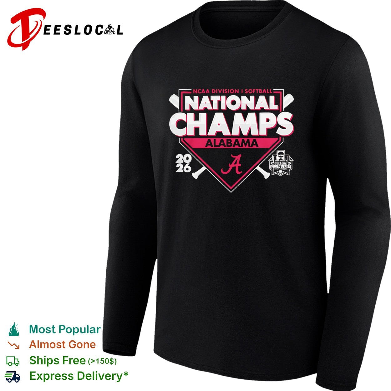 Alabama Crimson Tide NCAA Division I Softball National Champs 2026 World Series shirt