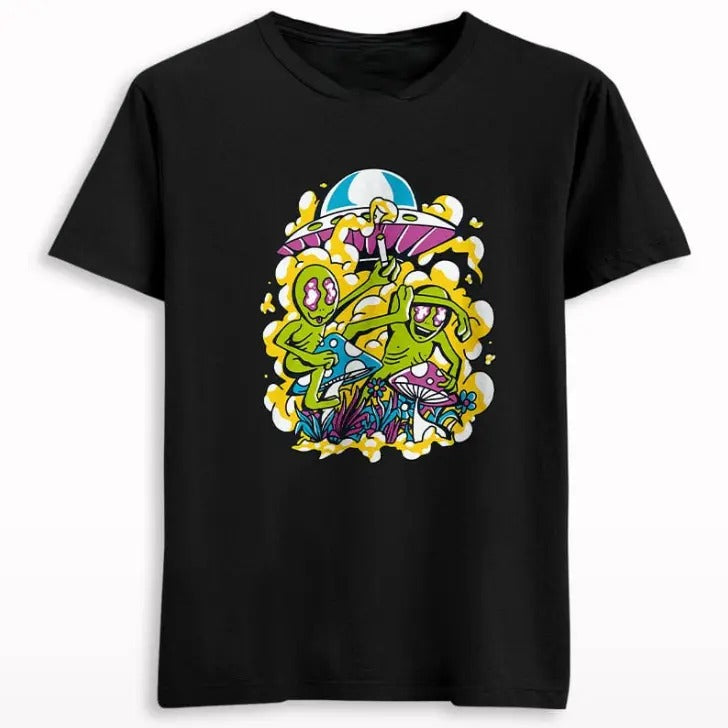 Alien on psychedelic mushroom T-shirt Gift For Her,Him- graphic tee Menswear Top Tshirt Hoodie, Sweatshirt | TeeBloomCo.com