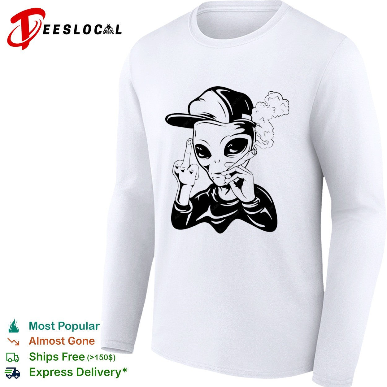 Alien smoking weed flipping off middle finger rap shirt
