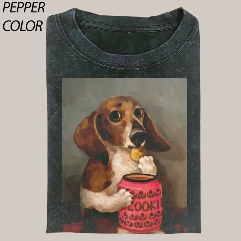 Alison Friend Canvas Wall Art-Cute Dog Eat Cookie Vintage Graphic Tee , Funny Dog Cute lovers Tee, meme shirts, Gift For...