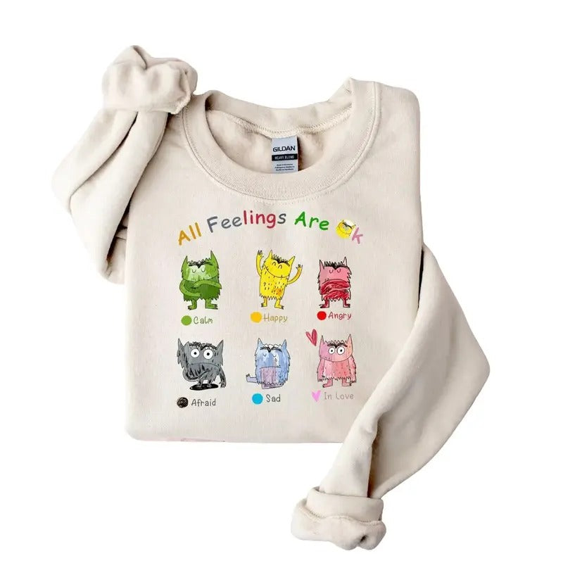 All Feelings Are Okay Sweatshirt, Mental Health, Positive Motivational Hoodie T-Shirts | TeeBloomCo.com