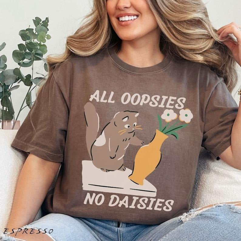 All Oopsies No Daisies Shirt, Cartoon Cat Tee, Weird Art Tee, Depression Meme T shirt, Funny Oopsie Daisy Shirt Hoodie,...