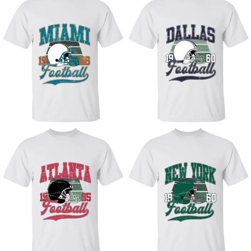 All Team Football Cotton Tee, Graphic Vintage Sport Tees, Gildan 5000 Unisex Crewneck Sport Classic T-Shirt, Summer...