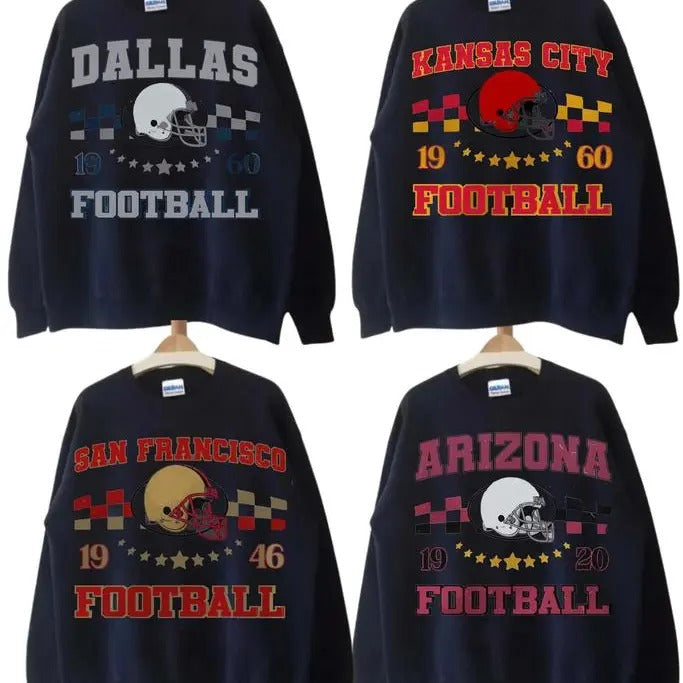 All Teams Football Vintage Style Crewneck Sweatshirt, Retro Design, Vintage Football Teams T-Shirts, Hoodie | TeeBloomCo.com