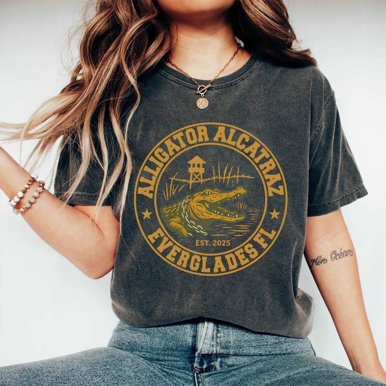 Alligator Alcatraz Shirt, Funny Florida Everglades Tee, Vintage Gator Graphic, Swamp Humor Sweatshirt, Southern Dark...