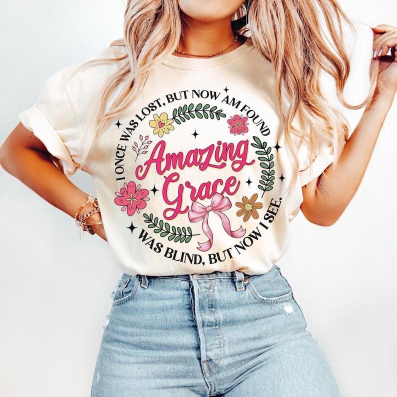 Amazing Grace, Floral Christian Coquette, Jesus, Bible Verse, Christian Faith, Easter Hymn, Wildflower Christian Tshirt...