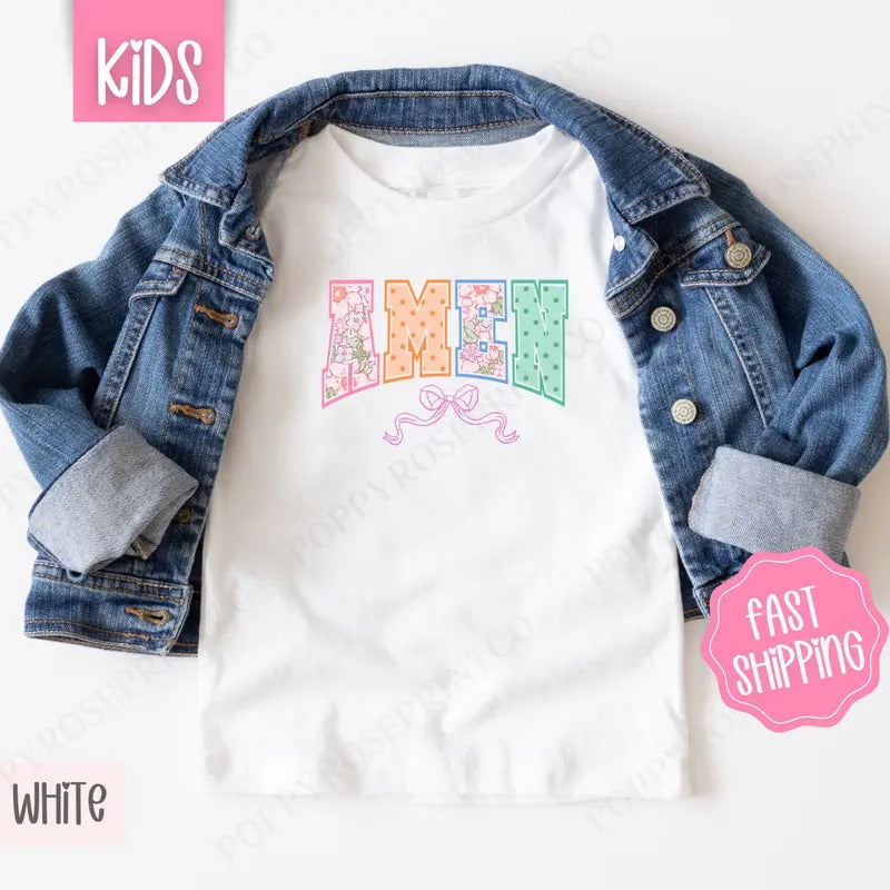 Amen Bow Kids Shirt - Easter Children's Tshirt - Cute Youth Tee Gildan Hoodie, Sweatshirt | TeeBloomCo.com