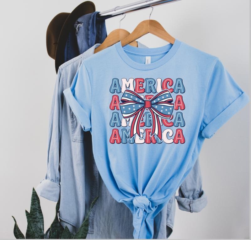 America Coquette Tee 4th of July Shirt Red White and Blue Hoodie, Sweatshirt | TeeBloomCo.com