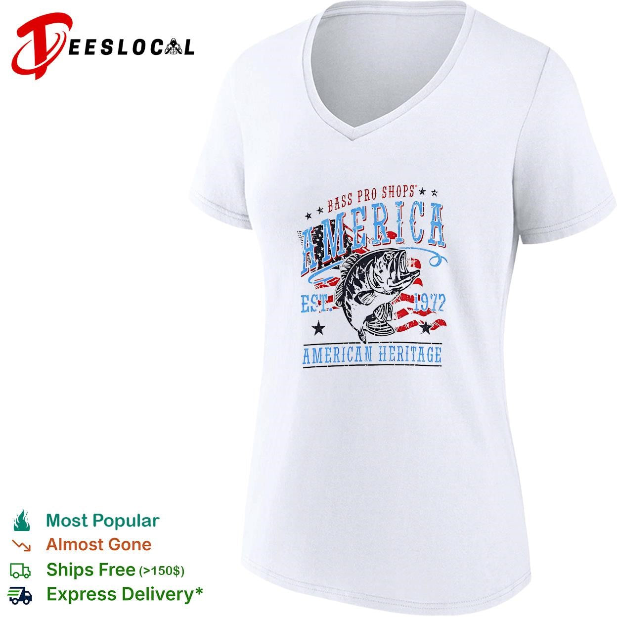 America Est 1972 heritage outdoor fishing bass patriotic graphic shirt