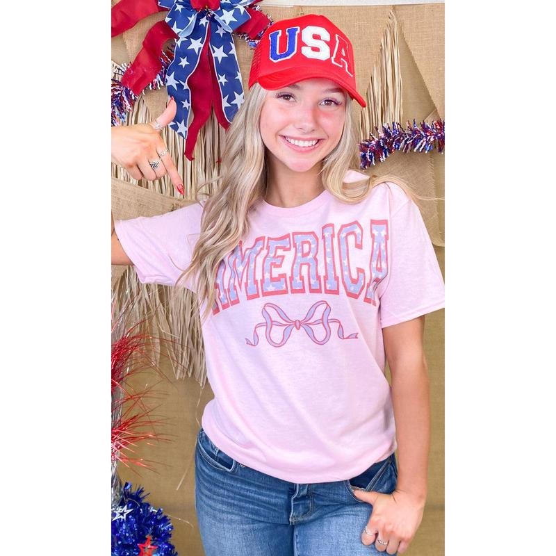 America Frilly Bow Graphic T-Shirt Hoodie, Sweatshirt | TeeBloomCo.com