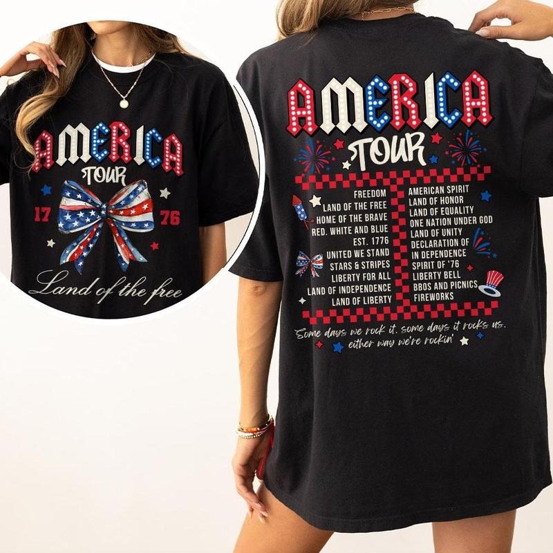 America Tour Comfort Shirt, 4th Of July Coquette T-Shirt, 4th Of July American Shirts, 1776 America T-Shirt, Fourth Of...