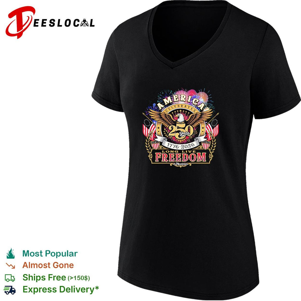 America celebrates 250 years 1776 2026 long live freedom eagle graphic shirt