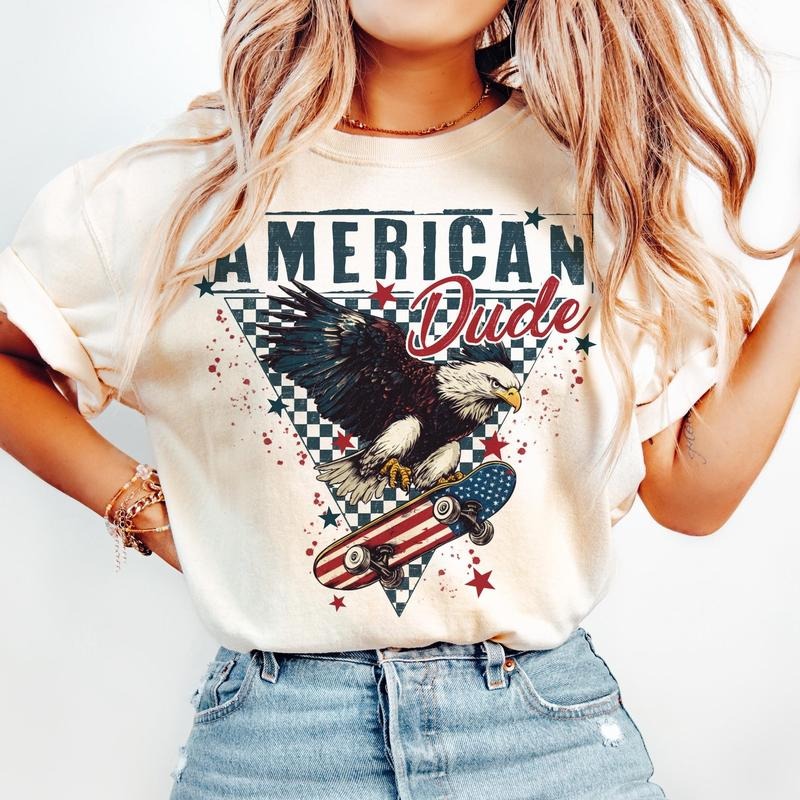 American Dude Shirt 4th of July Retro Boy Eagle USA Flag Independence Day T-Shirt Funny Patriotic Tee 100% Cotton Hoodie,...