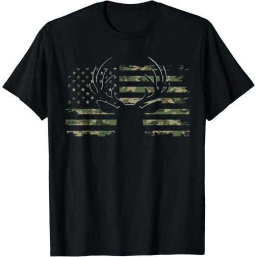 American Flag Camouflage Outdoor Antlers Deer T-Shirt Made in USAstyle{n002}2 Hoodie, Sweatshirt | TeeBloomCo.com
