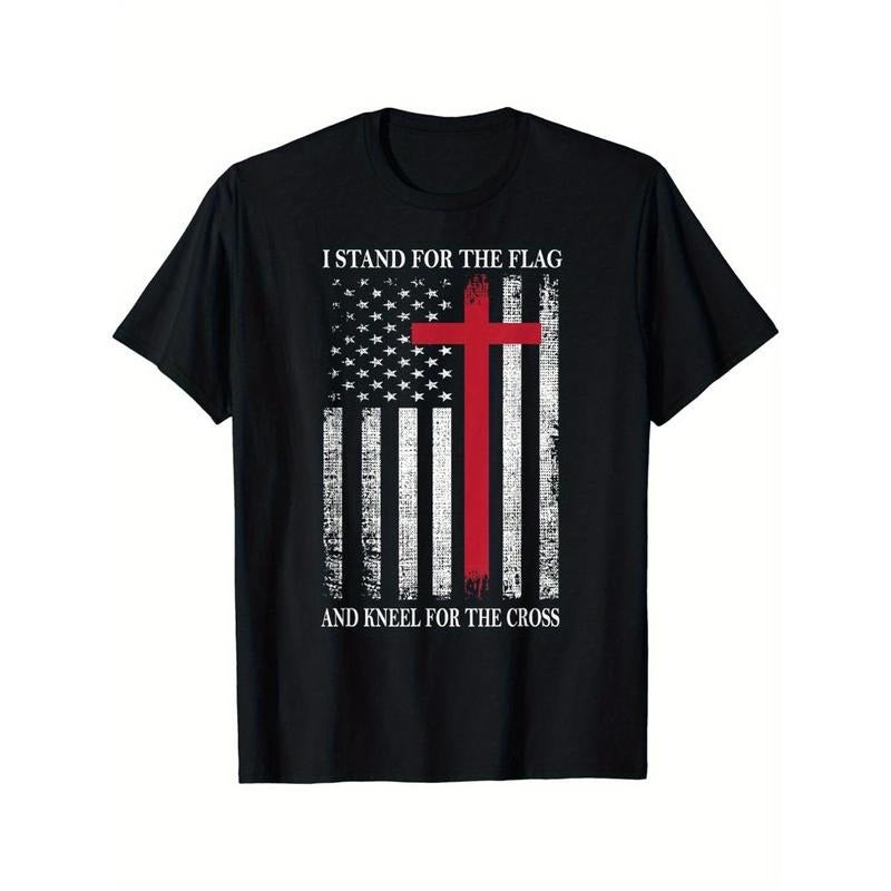 American Flag Print Men's Crew Neck Fashionable Short Sleeve Sports T-shirt, Comfortable And Versatile, For Summer And...