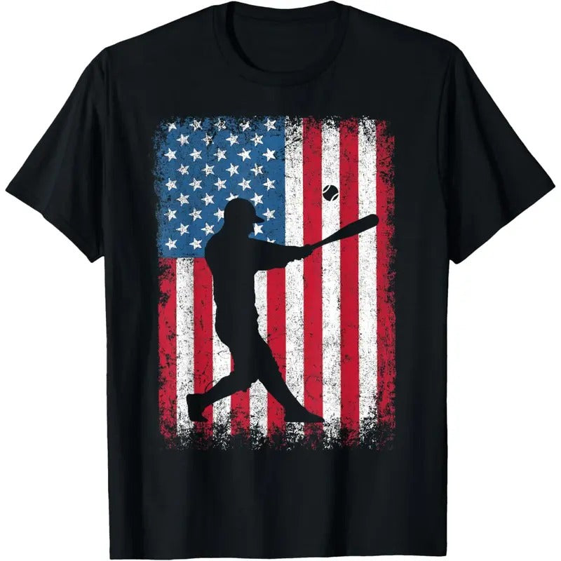 American Flag Vintage Baseball Flag T-Shirt Dad Mom Tee T-Shirt made in usa Hoodie, Sweatshirt | TeeBloomCo.com