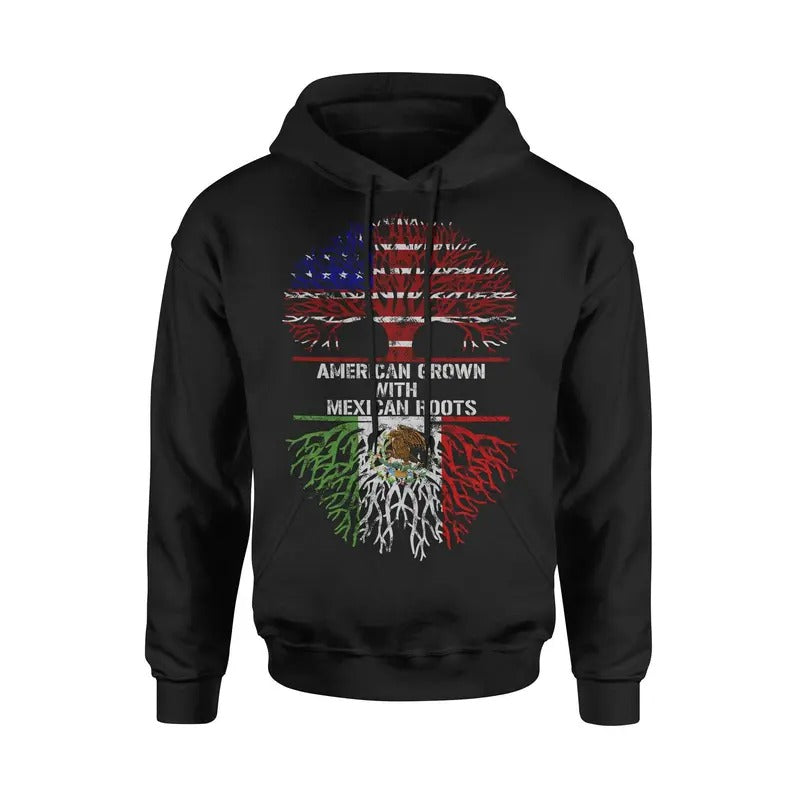 American Grown with Mexican Roots Mexican American Hoodie Sweatshirt Cotton Fabric Pullover Soft Casual Long Sleeve...
