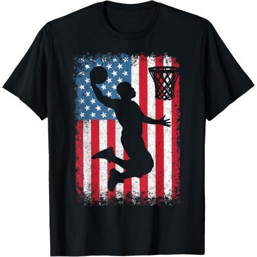 American Patriotic Basketball 4th of July USA Flag Men Boys T-Shirt Made in USA Hoodie, Sweatshirt | TeeBloomCo.com