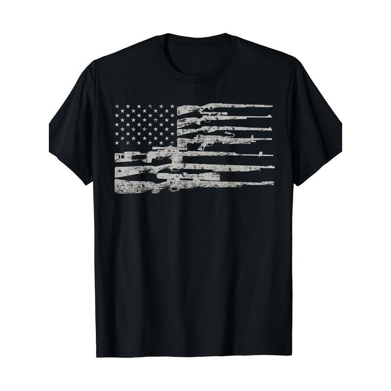 American flag T-shirt with machine gun Made in USA Hoodie, Sweatshirt | TeeBloomCo.com