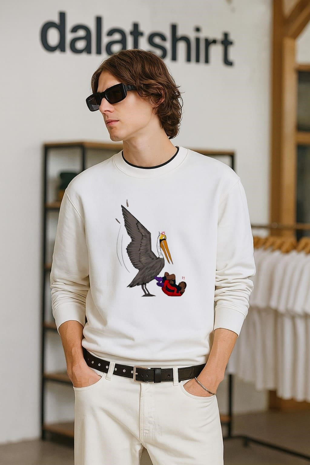 Angry Bird Pelican And Man Falling shirt