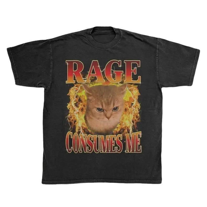Angry Cat Fire Shirt | Rage Consumes Me Chaotic Tee | Ironic Cat Meme | Sarcastic Gothic Tee | Grumpy Cat Graphic Tee |...