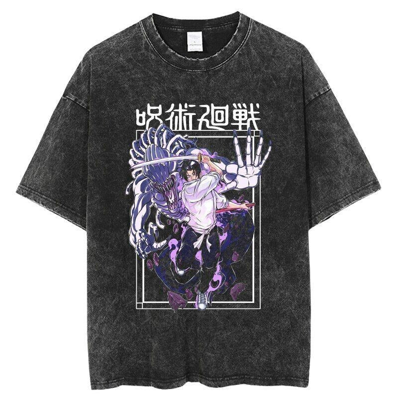 Anime Jujutsu Kaisen T Shirts Vintage 100% Cotton Washed T-shirt Menswear Top Hoodie, Sweatshirt | TeeBloomCo.com