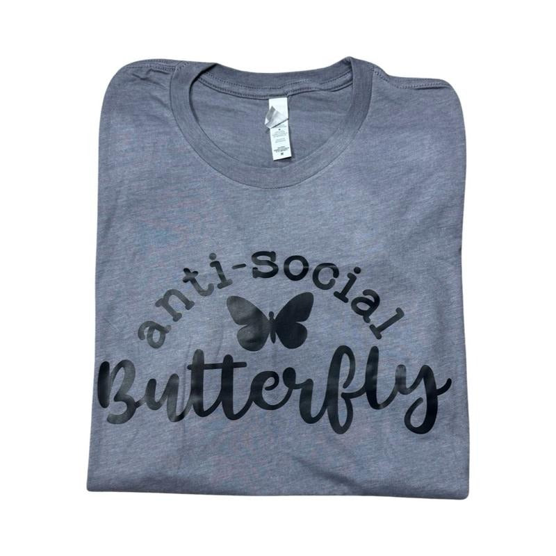 Anti-Social Butterfly t-shirt - Womenswear casual unisex T-shirt  - funny graphic tees 