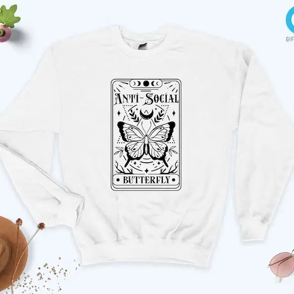 Anti Social butterfly Sweatshirt, Tarot Card Hoodie and Sweater; T-shirt | TeeBloomCo.com