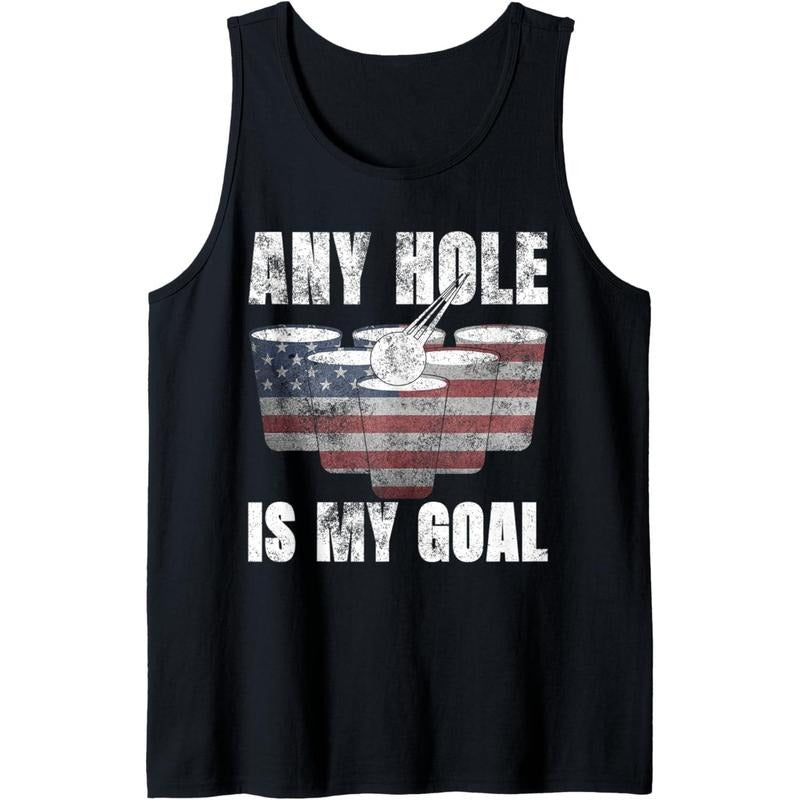 Any Hole Is My Goal Shirt 4th July Gifts USA Flag Beer Pong Tank Top Hoodie, Sweatshirt | TeeBloomCo.com