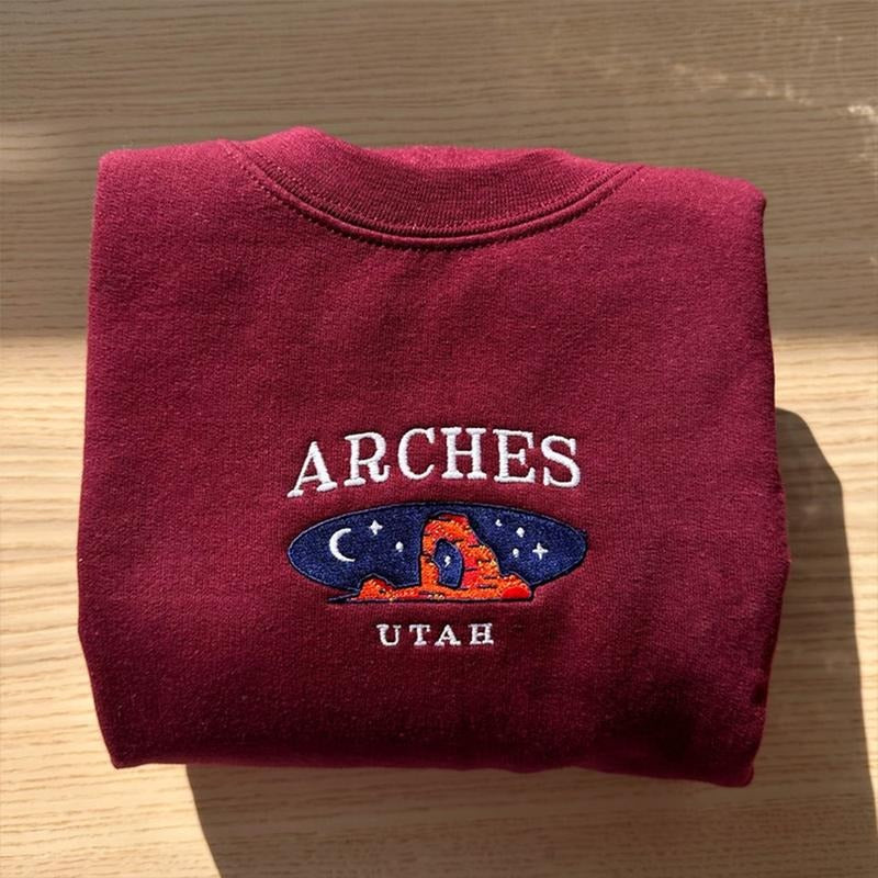 Arches Embroidered Sweatshirt, Arches National Park Crewneck T-Shirts, Hoodie | TeeBloomCo.com