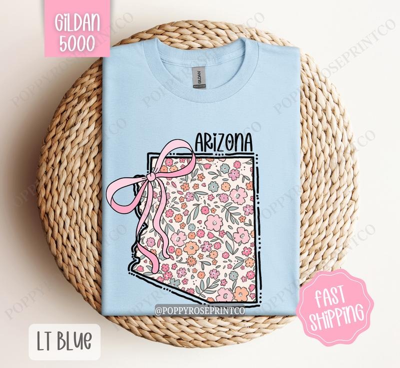 Arizona Gildan T-shirt, Cute Arizona State Shirt, Arizona Floral Bow Tee Hoodie, Sweatshirt | TeeBloomCo.com