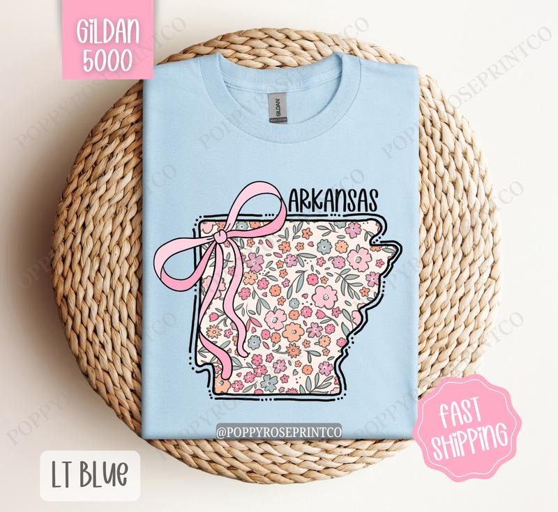 Arkansas Gildan T-shirt, Cute Arkansas State Shirt, Arkansas Floral Bow Tee Hoodie, Sweatshirt | TeeBloomCo.com