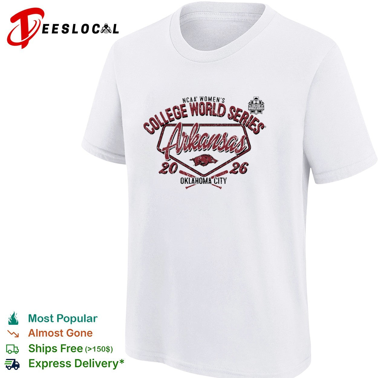 Arkansas NCAA College World Series 2026 Oklahoma City Logo text print shirt