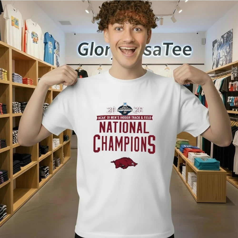 Arkansas Razorbacks Champion Unisex 2026 NCAA Men’s Indoor Track &amp; Field National Champions T-Shirt
