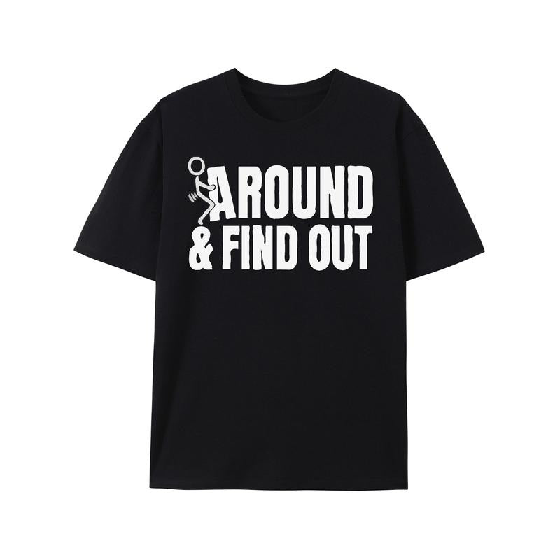 Around And Found Out Print, Men's Round Crew Neck Short Sleeve, Simple Style Tee Fashion Regular Fit T-Shirt, Casual...